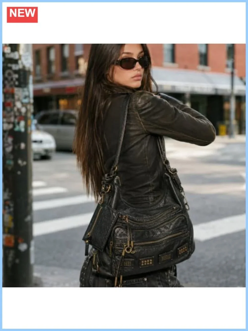 Vegan Leather Hobo Bag Y2K Shoulder Purse Crossbody